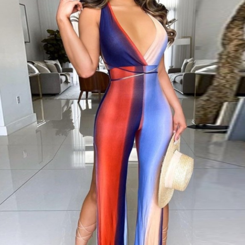 Colorblock Slit Jumpsuit. Size L - Picture 3 of 4